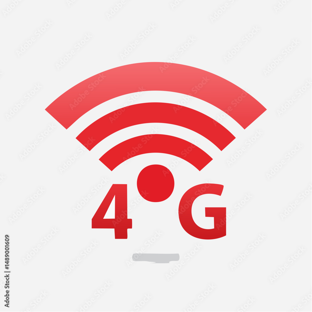 Red 4G Network Signal Icon on White Background Red 4G Network Signal Icon on White Background