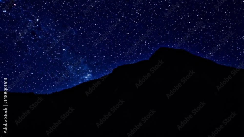 Spectacular night sky filled with countless stars above the silhouette of mountain ridges and coniferous trees in dark scenery, astrophotography