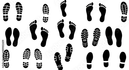 Footprints of life Barefoot walking trail footprints texture shoe print track patterns illustration
