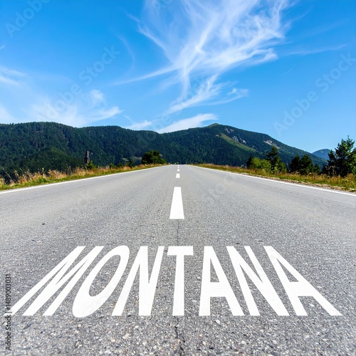 Wallpaper Mural Scenic road leading to mountains under a blue sky in montana Torontodigital.ca