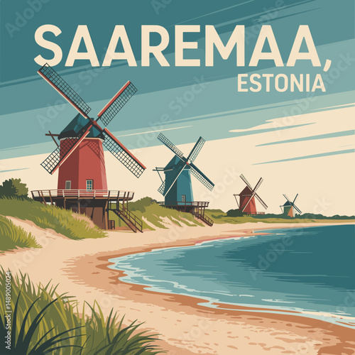 Saaremaa Windmills by the Sea – Estonia Coastal Poster
