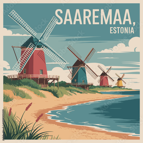 Saaremaa Windmills by the Sea – Estonia Coastal Poster