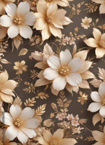 Delicate gold & pastel floral seamless pattern, repeating pattern, design element