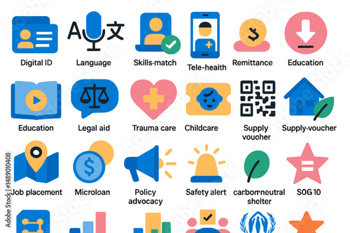 Twenty icons connecting displaced people to verified aid and aut