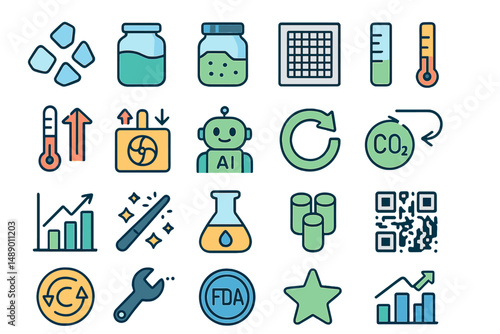 Visual representation of various science and technology concepts in a clean and colorful arrangement for educational purposes