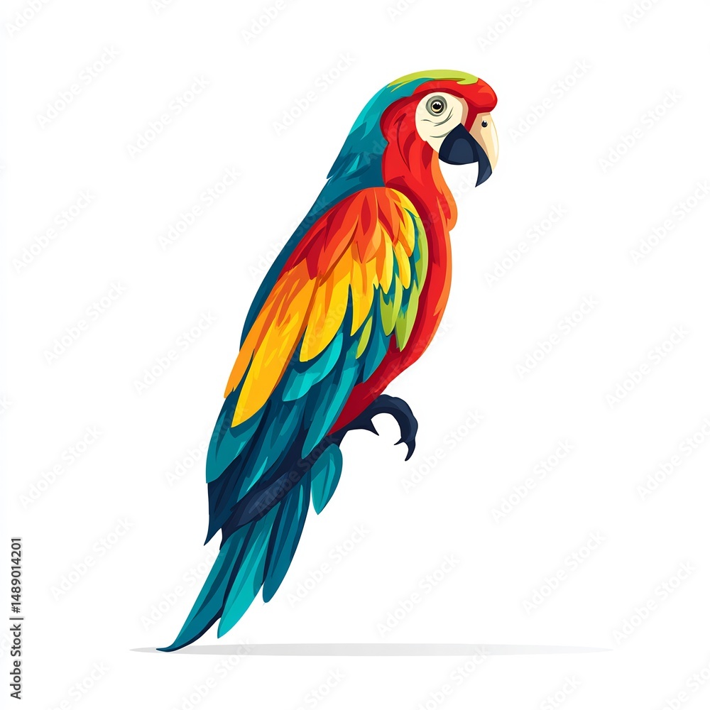 Fototapeta premium Macaw parrot with colorful feathers, on white