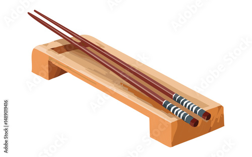 Decorative Wooden Chopsticks on Rest - Vector Illustration