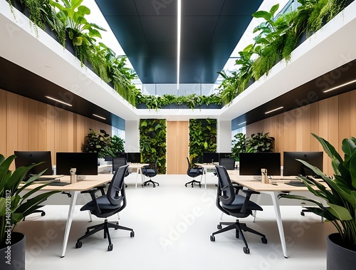 Wallpaper Mural Modern open-concept office space filled with greenery and natural light, featuring biophilic design with lush plants, minimalist desks, and sustainable architecture

 Torontodigital.ca
