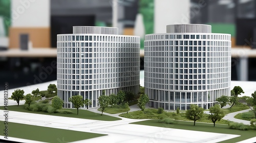 Wallpaper Mural Architectural scale model of two modern high-rise residential towers surrounded by greenery, representing urban development, construction planning, and real estate design

 Torontodigital.ca