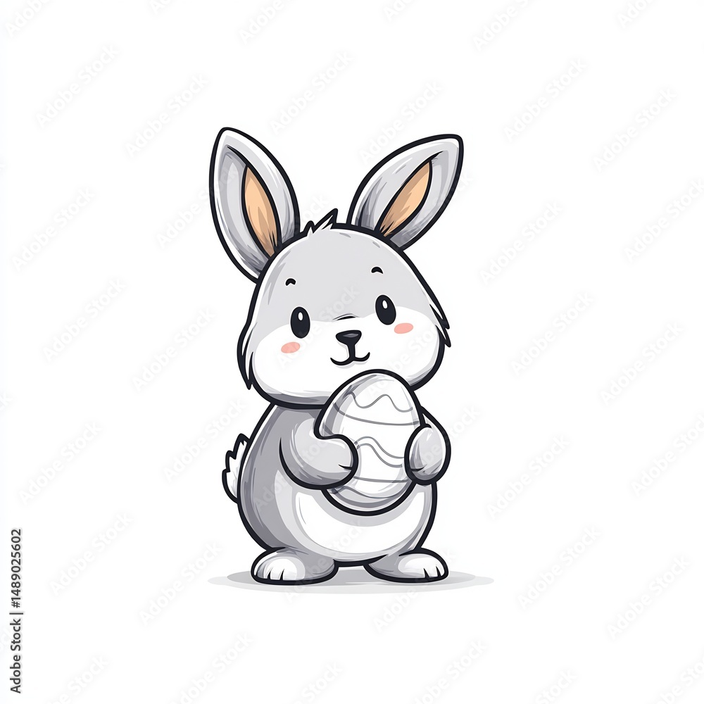 Obraz premium Cute Bunny Holding Easter Egg