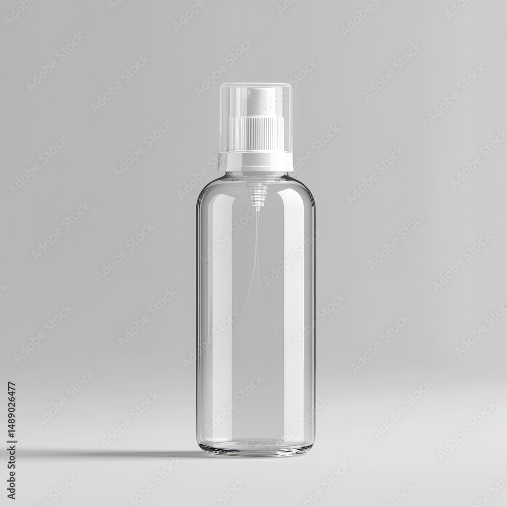 Clear cylindrical bottle with white spray top Clear cylindrical bottle with white spray top