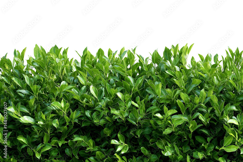Obraz premium Lush green hedge forming natural border isolated on white background