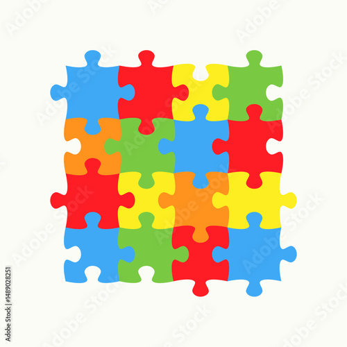 Colorful puzzle form 16 pieces vector isolated on white background