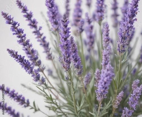 Close-up of lavender sprigs, soft purple on stark white ,  blossom,  texture,  background