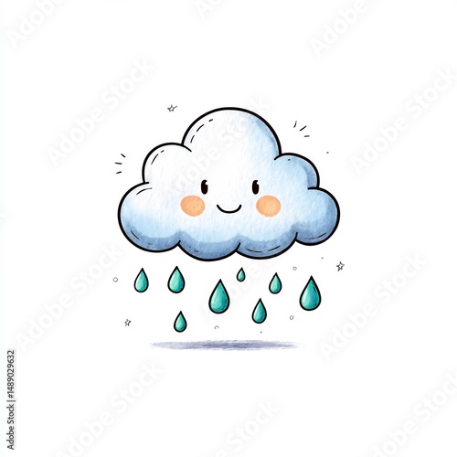 happy cloud with rain drops icon