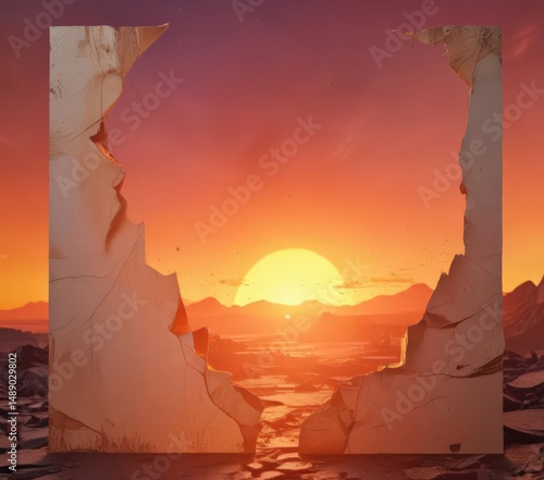 Cracked paper overlay, fiery sunset gradient, nostalgic feel  ,  distressed,  light,  nostalgic