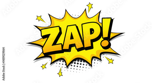 Yellow zap comic speech bubble with stars isolated on transparent background