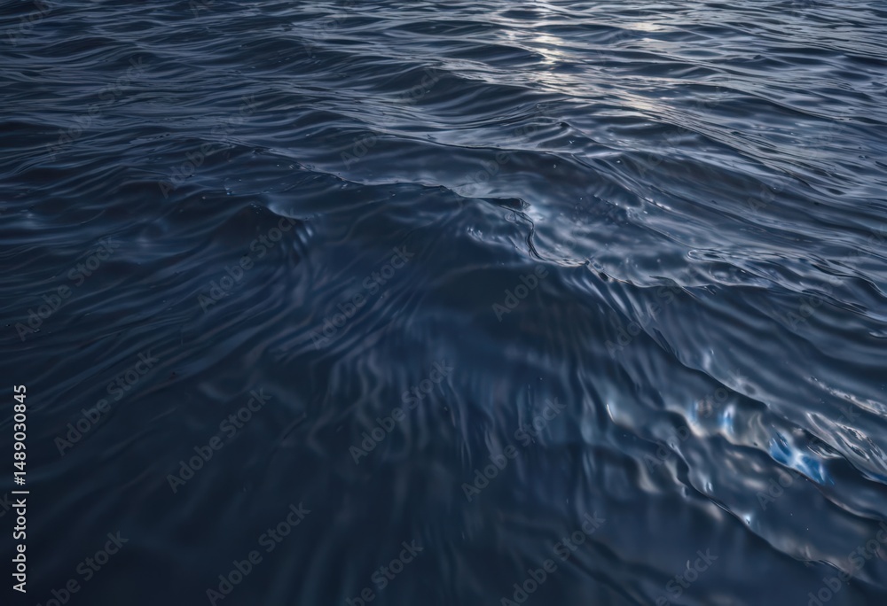 Naklejka premium Dark, deep blue surface ripples above, sunlight fading , underwater, ocean waves