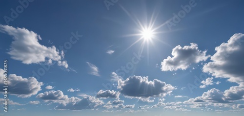 Deep blue summer sky, scattered cirrus clouds, sunlit ,  environment,  sunny day,  bright