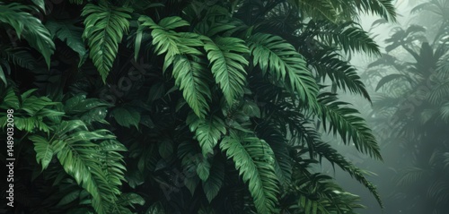 Deep emerald leaves, dense overlapping texture, mysterious tropical scene, tropical plant, organic, black
