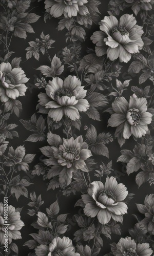 Wallpaper Mural Delicate charcoal floral wallpaper, seamless vintage pattern  , flowers, print, subtlety Torontodigital.ca