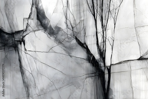 Abstract Monochrome: A delicate dance of shadows and light, an artistic monochrome image showcases the stark beauty of a tree against a textured backdrop.