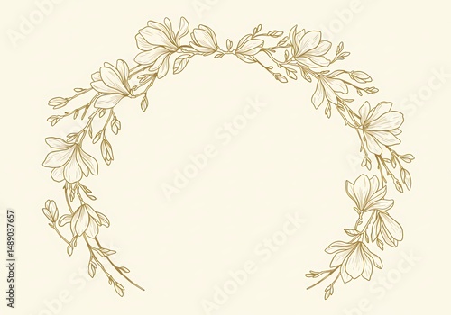 Elegant Magnolia Wreath Illustration Botanical Art for Wedding Invitations, Spring Decor, and Floral Designs