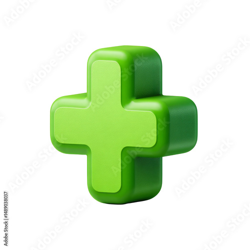 3D rendered green medical cross symbol isolated on a black background