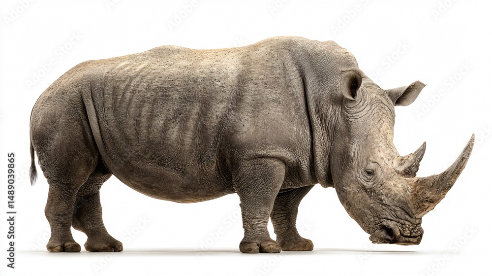 Fototapeta premium Majestic Rhino on White Background - Professional Wildlife Photography