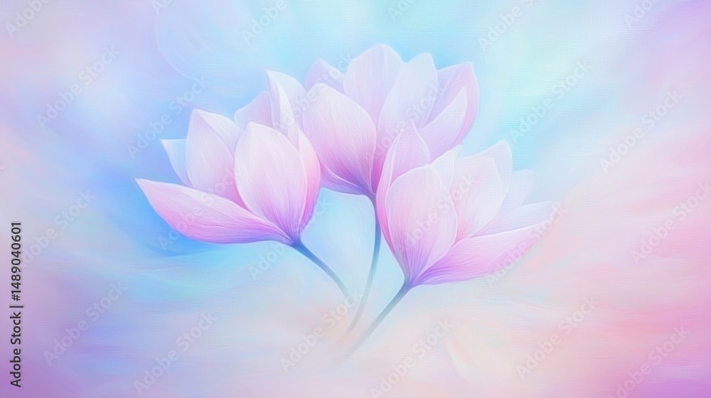 Fototapeta premium Vibrant pink flowers in bloom stunning floral display on soft blue and pink backdrop
