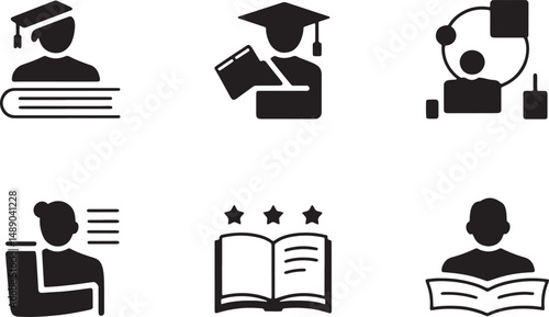 Education icons set student learning knowledge graduation