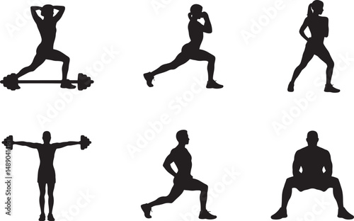 Fitness silhouettes workout exercises men women