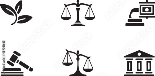 Legal icons set justice law symbols gavel scales