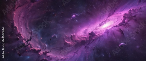 Vibrant purple nebula swirls, cosmic dust, star cluster  , fantastic, stars, astronomical