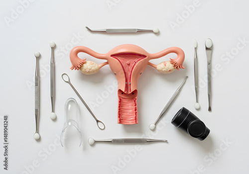 Female reproductive system model and medical instruments