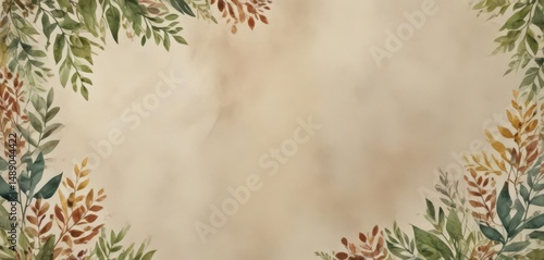 Rustic watercolor foliage border on bifold program , funeral, border, program