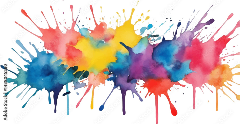 Fototapeta premium Vibrant Watercolor Paint Splashes with Drips Abstract Background