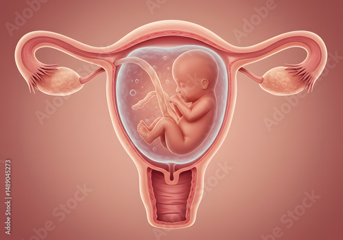 Fetus in uterus medical illustration