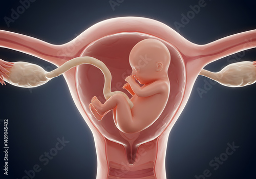 Fetus in uterus medical illustration