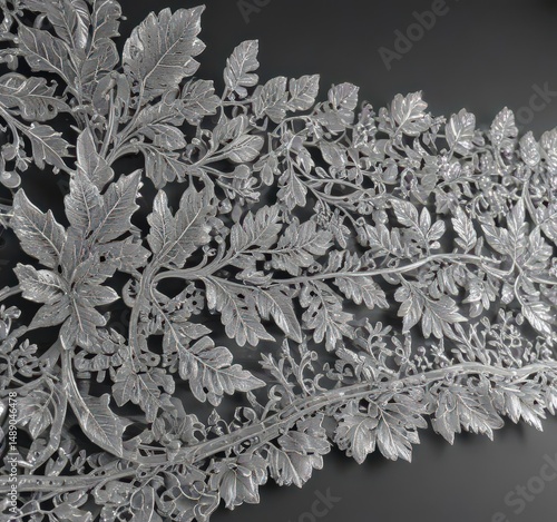 Shiny silver leaf lace border, intricate details, luxurious feel ,  ornate,  pattern,  decoration