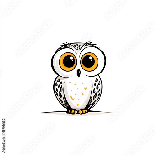 Owl with big eyes looking forward style