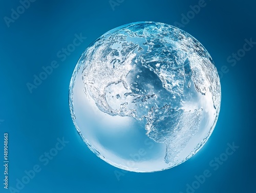 Wallpaper Mural Fisheye view of melting ice world globe on blue background, climate change concept with unique spherical perspective Torontodigital.ca