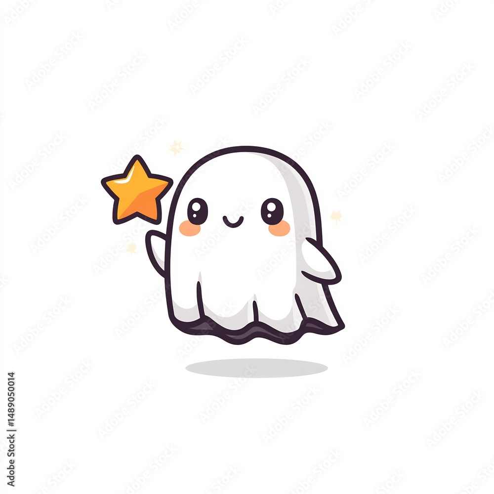Fototapeta premium cute ghost with star floating icon