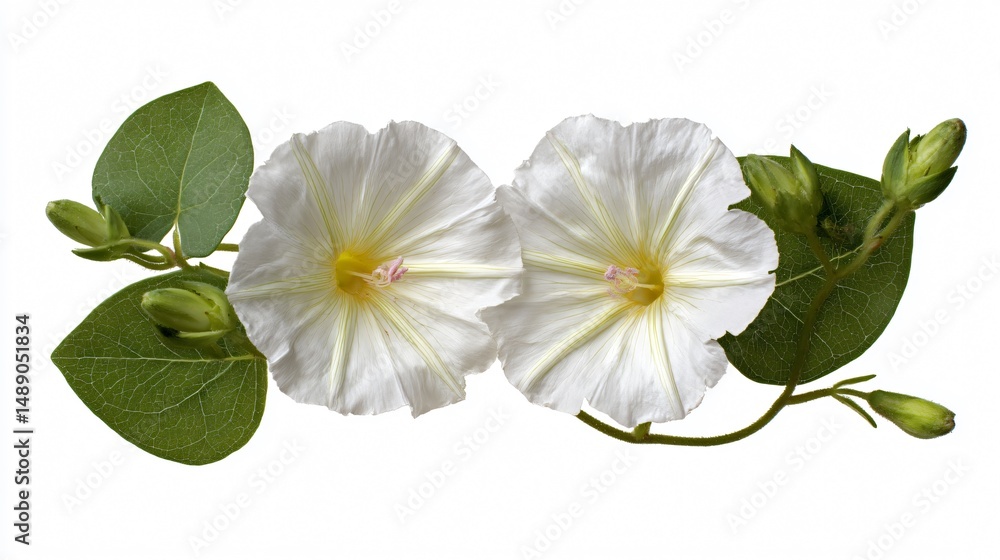 Fototapeta premium Beautiful Symmetrical Field Bindweed Flower on White Background