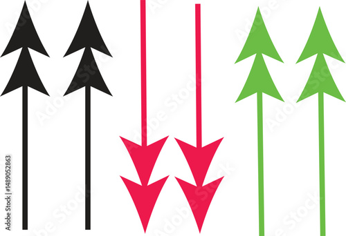 Vertical black arrows vector up and down direction icons for diagram and infographic use.