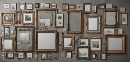 Varied frame styles, collage mockup, mood board design, vintage, photo frame, white