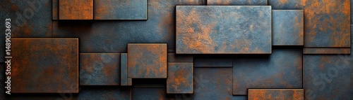 Abstract design of layered rusty metal squares