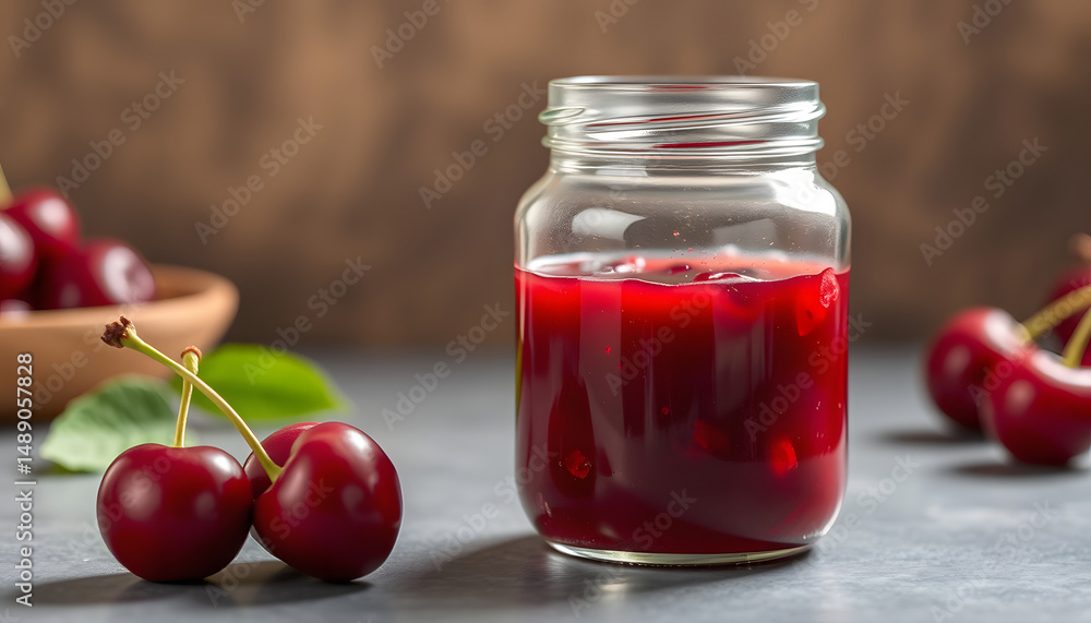 Cherry Jam Jar Mock-Up - Two Jars, professional photography. White tone Cherry Jam Jar Mock-Up - Two Jars, professional photography. White tone