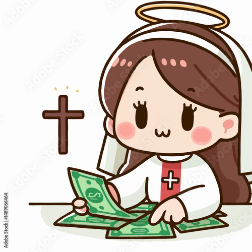 catholic priest woman vector illustration