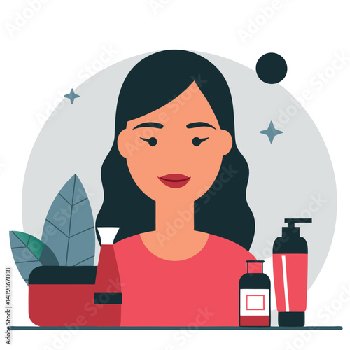 Conceptual Illustration Depicting a Holistic Skincare Approach with Natural Elements